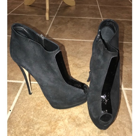 Giuseppe Zanotti  - Black Suede Peep Toe Booties - Picture 2 of 7